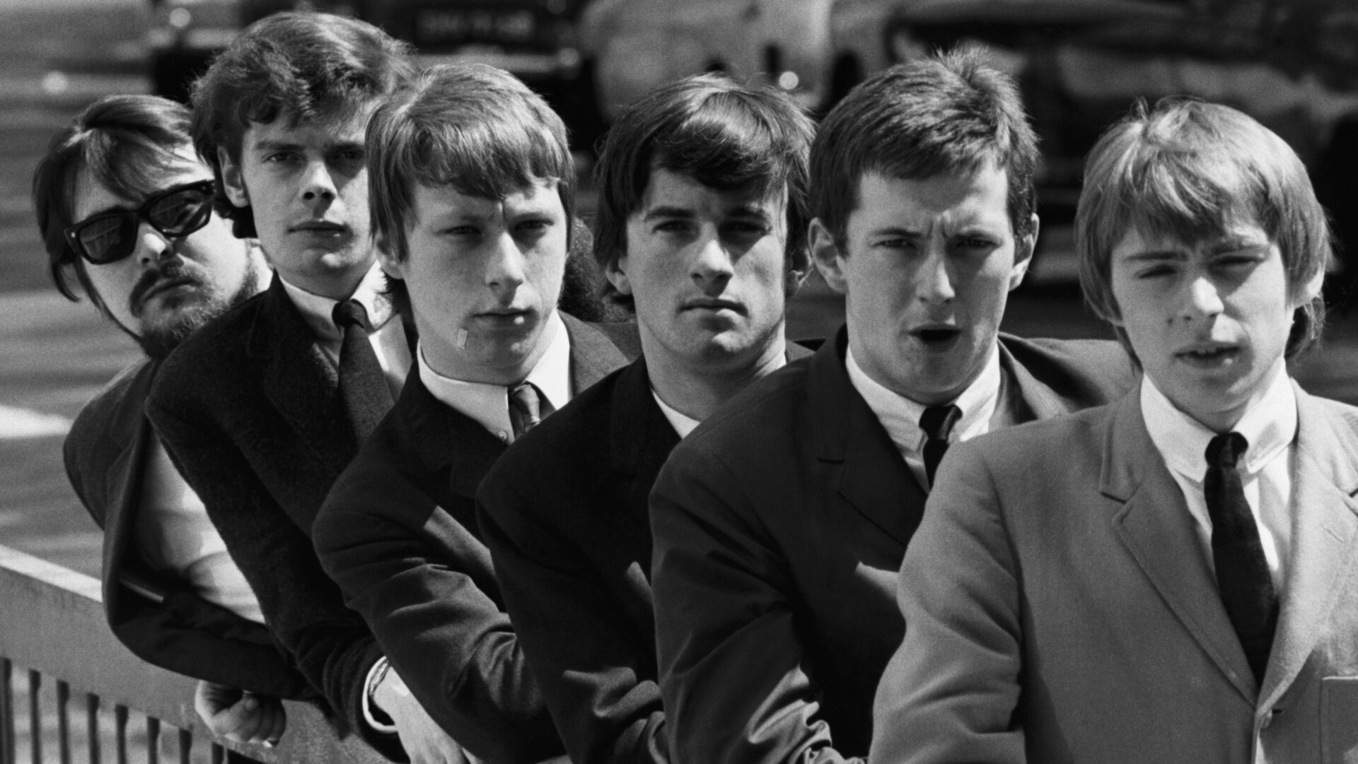 The British pop group of Yardbirds: (left to right) Giorgio Gomelsky, Paul Samwell-Smith, Chris Dreja, Jim McCarty, Eric Clapton, and Keith Reif. (Photo by © Hulton-Deutsch Collection/CORBIS/Corbis via Getty Images)